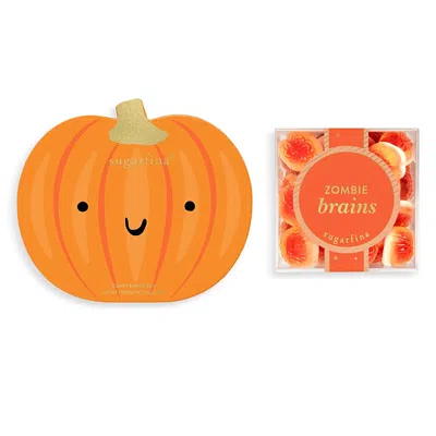 Sugarfina Pumpkin 2 Piece Candy Bento Box & Zombie Brains Large Cube Kit In Orange