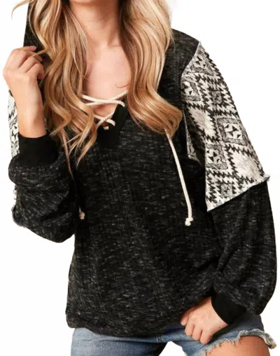 Sugarfox Aztec Comfort Pullover Sweatshirt In Black