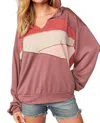 Sugarfox Colorblock Vneck Hoodie In Mauve In Multi