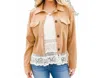 Sugarfox Faux Suede Cropped Light Jacket In Camel In Gold