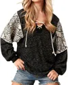 Sugarfox Lace Up Hoodie With Aztec Sleeves In Black In Black