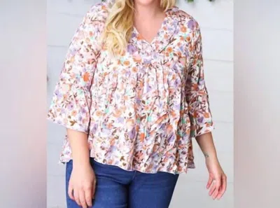 Sugarfox Watercolor Floral Ruffle Top In White In Multi