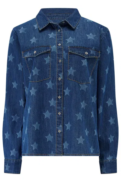 Sugarhill Brighton Women's Alexia Shirt Mid Blue Denim, Bleached Stars