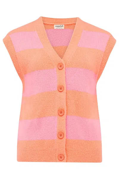 Sugarhill Brighton Women's Amber Knit Vest Peach, Pink, Pastel Stripe