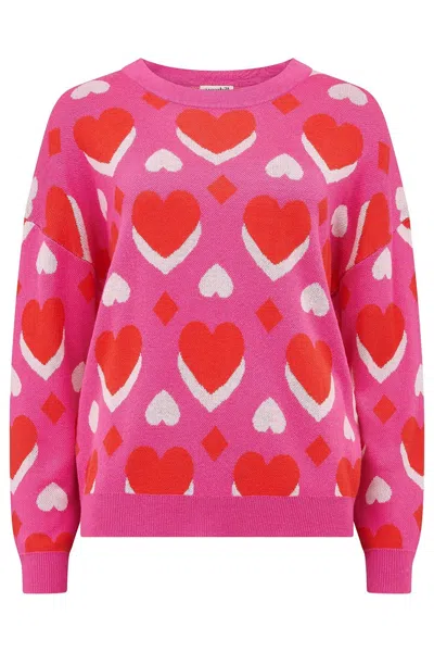 Sugarhill Brighton Women's Andi Sweater Pink, Geo Hearts In Multi