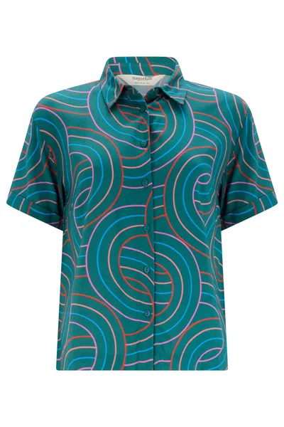 Sugarhill Brighton Women's Andromeda Shirt Green, Concentric Circles In Multi