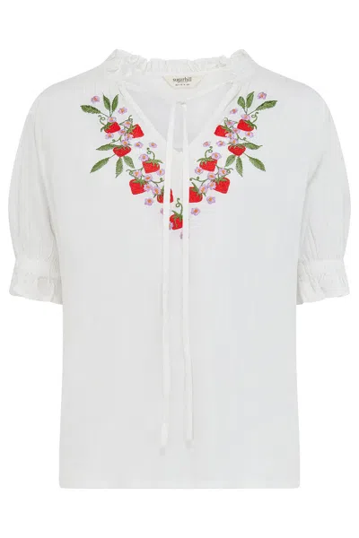 Sugarhill Brighton Women's Angelique Shirred Top Off White, Wild Strawberry