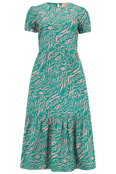 Sugarhill Brighton Women's Anoushka Midi Smock Dress Green, Pink Animal Combo