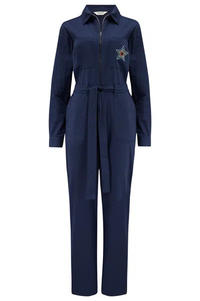 Sugarhill Brighton Women's Anwen Boilersuit Navy, Rainbow Star - Blue