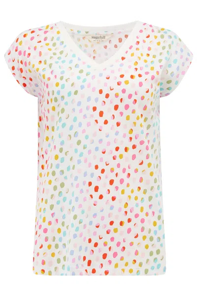 Sugarhill Brighton Women's Ariana V-neck Tank T Shirt White, Rainbow Pebbles
