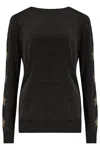 Sugarhill Brighton Women's Astrid Jumper Black Gold Star Sleeve In Black