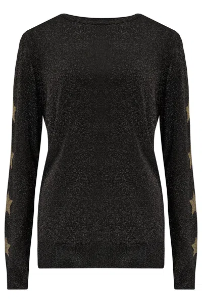Sugarhill Brighton Women's Astrid Jumper Black Gold Star Sleeve