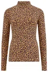 Sugarhill Brighton Women's Black / Brown Annika Turtleneck Jersey Top,  Tan, Classic Leopard, Heart In Multi