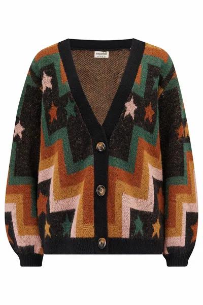 Sugarhill Brighton Women's Black / Brown Morganna Cardigan Multi, Chevron & Stars In Black/brown