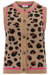 Sugarhill Brighton Women's Black / Brown Natalie Knitted Waistcoat, Tan, Black, Natural Leopard In Animal Print