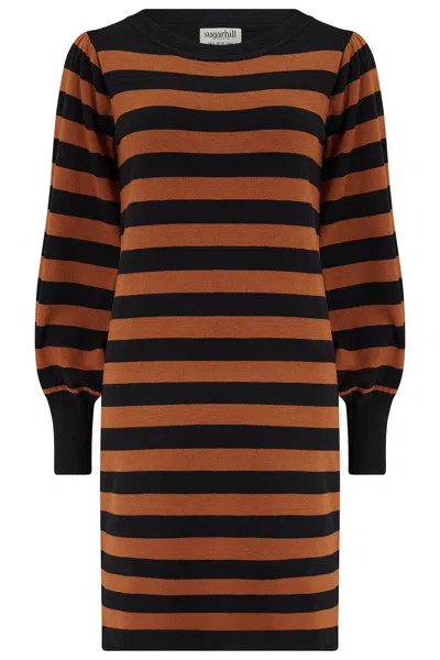 Sugarhill Brighton Women's Black / Brown Paige Knit Mini Dress - Black Tan Stripes