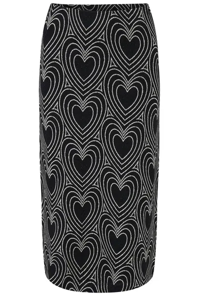 Sugarhill Brighton Women's Black Faith Jersey Jacquard Midi Skirt Heart Explosion