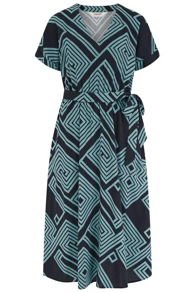 Sugarhill Brighton Women's Black / Green Bethan Midi Dress Black, Green, Geometric Lines In Multi