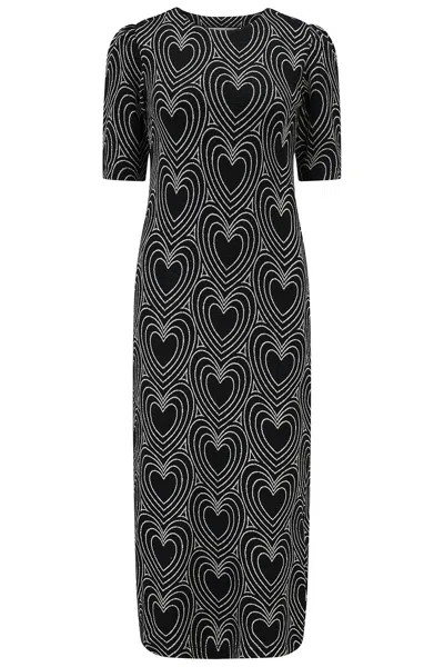 Sugarhill Brighton Women's Black Hatsy Jersey Jacquard Midi Dress Heart Explosion