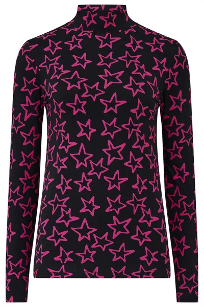 Sugarhill Brighton Women's Black / Pink Annika Turtleneck Jersey Top Black Pink, Doodle Stars In Multi