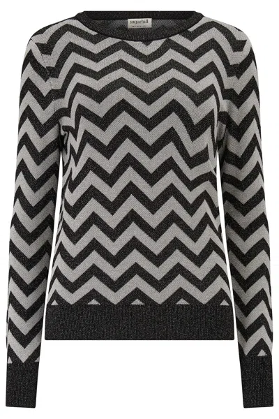 Sugarhill Brighton Women's Black / Silver Rowena Sweater Black, Silver, Chevron Stripes