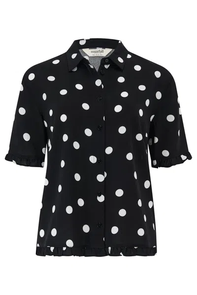 Sugarhill Brighton Women's Black Skylar Shirt, Monochrome, Polka Dot
