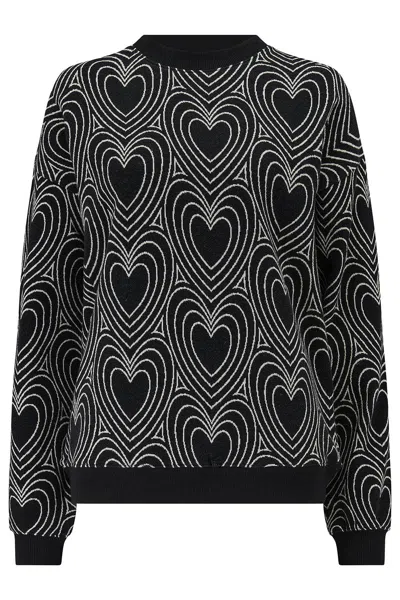 Sugarhill Brighton Women's Black / White Gerri Jersey Jacquard Top Black Off White, Heart Explosion