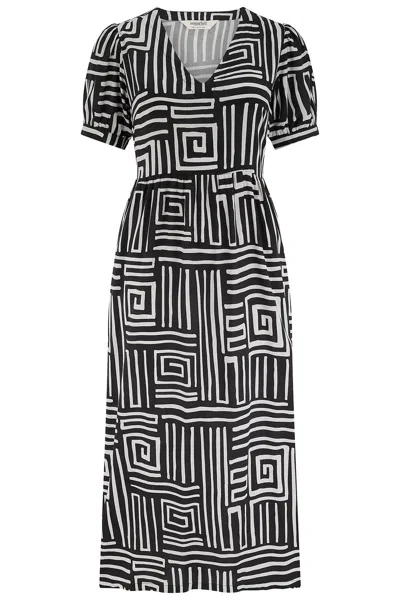 Sugarhill Brighton Women's Black / White Priya Midi Smock Dress Black & White, Monochrome Maze In Multi