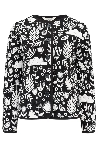 Sugarhill Brighton Women's Black / White Rocco Quilted Jacket Monochrome, Folk Floral In Animal Print