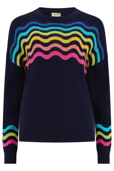Sugarhill Brighton Women's Blue Andi Jumper Navy, Rainbow Waves