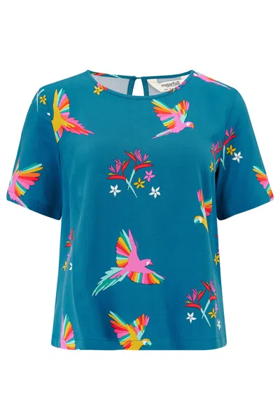 Sugarhill Brighton Women's Blue Christina Top Teal, Rainbow Parrots