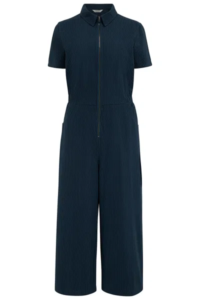 Sugarhill Brighton Women's Blue Cora Cropped Jumpsuit Black, Teal, Thin Stripe