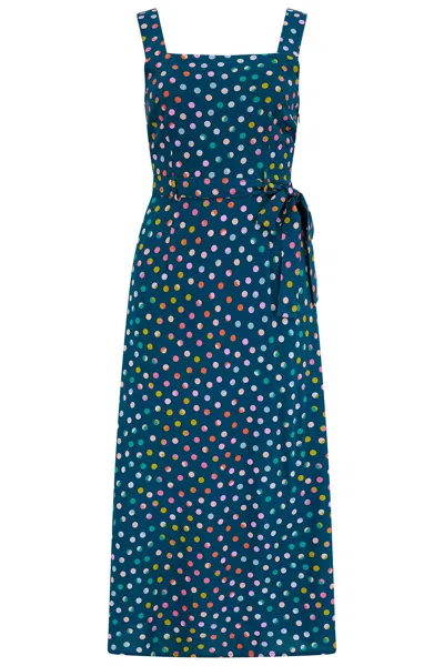 Sugarhill Brighton Women's Blue Elva Midi Sundress Petrol Navy, Rainbow Marbles