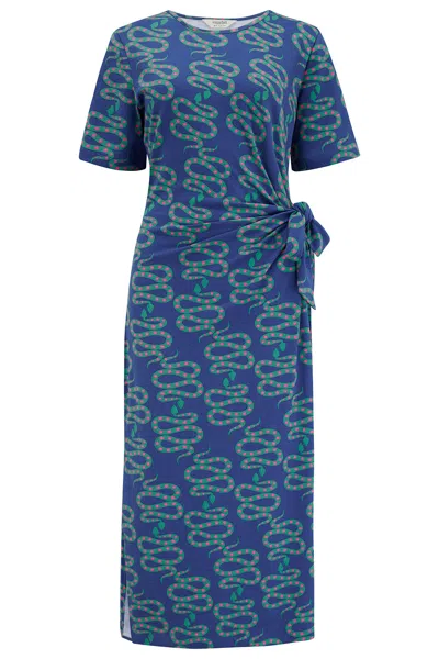 Sugarhill Brighton Women's Blue Emersyn Jersey Midi Dress Bright Navy, Star Snakes