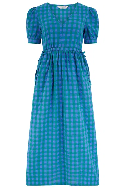 Sugarhill Brighton Women's Blue / Green Corin Midi Smock Dress Blue & Green, Peacock Check In Multi