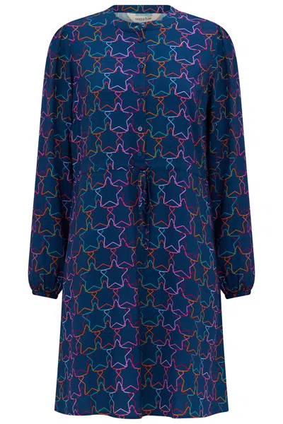 Sugarhill Brighton Women's Blue / Green Flora Short Shirt Dress Teal Stars In Blue/green