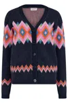 Sugarhill Brighton Women's Blue Izzy Cardigan Navy, Diamond Fairisle In Blue