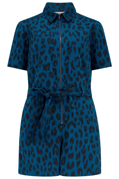 Sugarhill Brighton Women's Blue Logan Playsuit Petrol Navy, Ikat Leopard