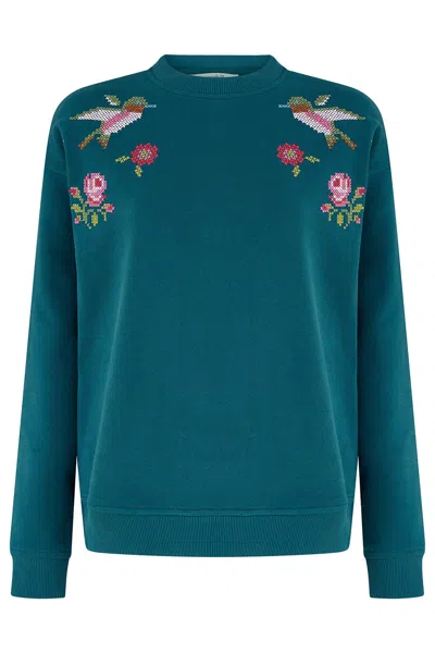 Sugarhill Brighton Women's Blue Noah Sweatshirt - Teal Hummingbird Embroidery