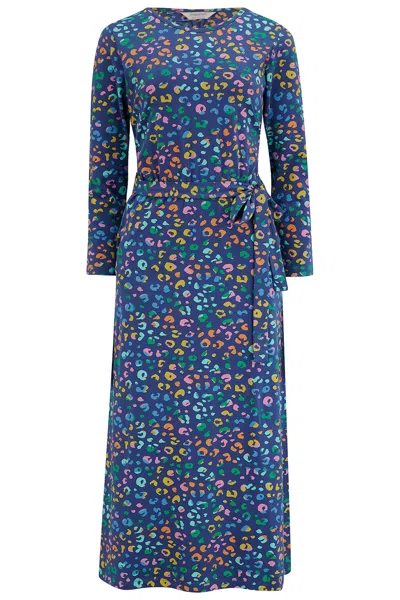 Sugarhill Brighton Women's Blue Pernella Midi Jersey Dress Bright Navy, Mottled Leopard In Multi