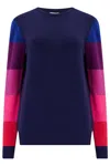 Sugarhill Brighton Women's Blue / Pink / Purple Stacey Jumper Navy, Colour Block Sleeve In Blue/pink/purple