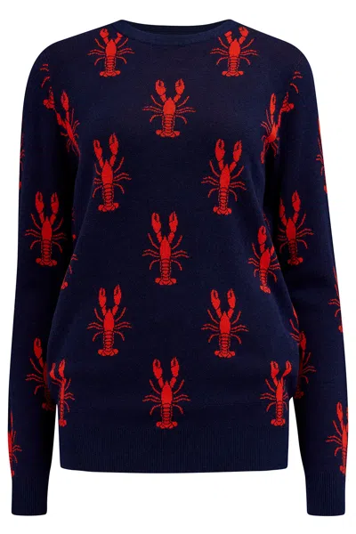 Sugarhill Brighton Women's Blue / Red Rosie Sweater Navy, Lobster Repeat