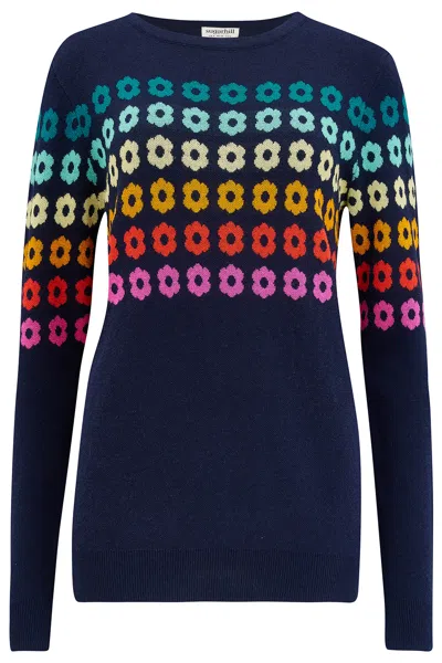 Sugarhill Brighton Women's Blue Rita Jumper Navy, Rainbow Flowers In Multi