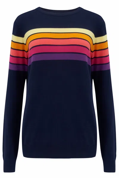 Sugarhill Brighton Women's Blue Rita Jumper Navy, Retro Stripes