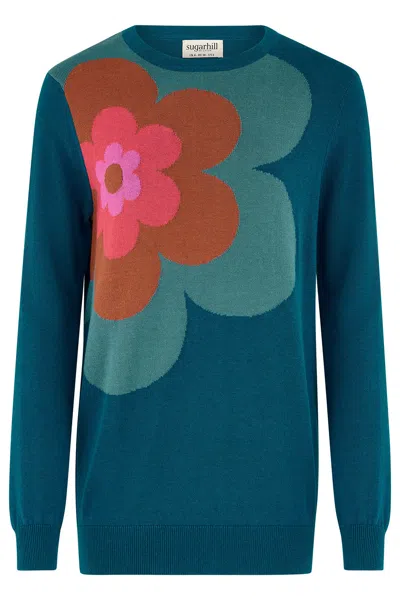 Sugarhill Brighton Women's Blue Rita Sweater Teal Flower