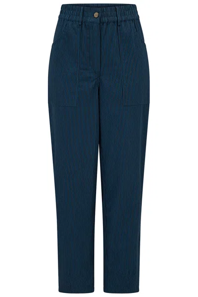 Sugarhill Brighton Women's Blue Rowan Cotton Trousers Black Teal Stripe