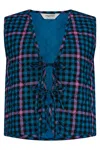 Sugarhill Brighton Women's Blue Vander Quilted Waistcoat Twilight Gingham In Multi