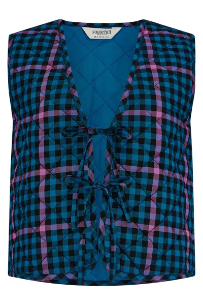 Sugarhill Brighton Women's Blue Vander Quilted Waistcoat Twilight Gingham In Multi