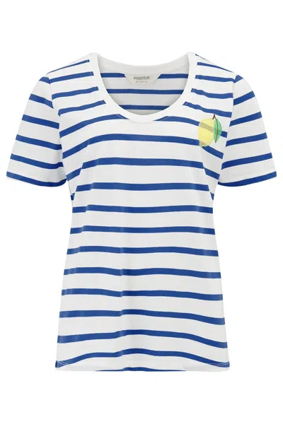 Sugarhill Brighton Women's Blue / White Sylvie Scoop Neck T-shirt Off White, Blue, Stripes & Lemon In Multi