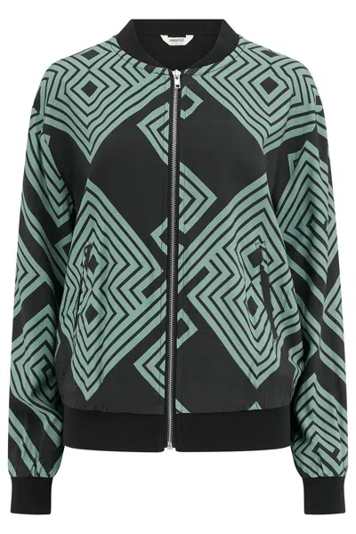 Sugarhill Brighton Women's Bobbi Bomber Jacket Black, Green, Geometric Lines